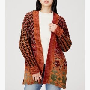NEW Desigual Arezzo Chunky Cardigan Sweater Fluffy Warm Rust Color Boho Long